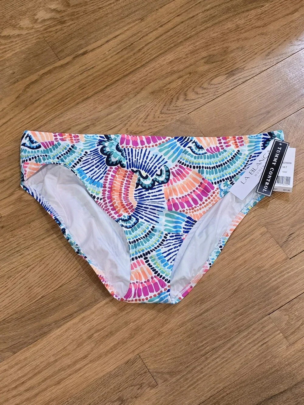 La Blanca Multicolor Waves Of Color Tummy Control Hipster Swim Bottom 16W NWT